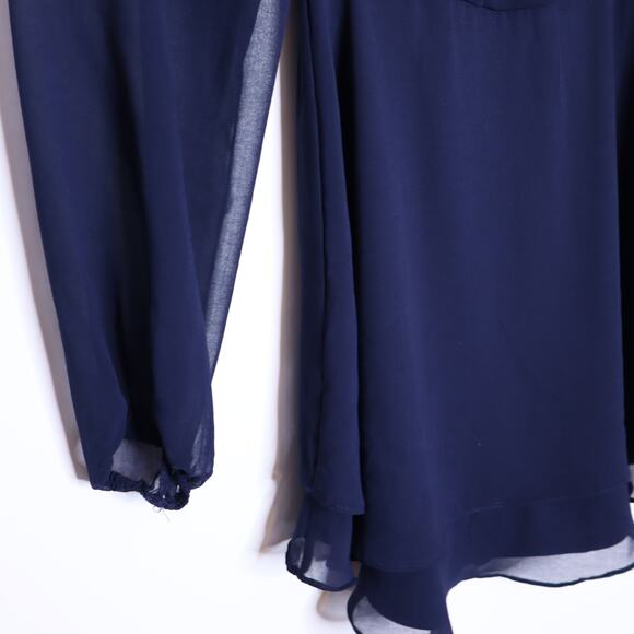 ALTAR'D STATE Lori Mini Dress Navy Blue Long Sleeve Smocked Babydoll Women's S - Picture 6 of 12